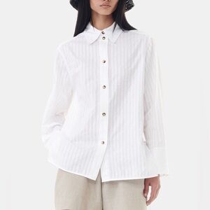 Ganni WHITE TONAL STRIPE OVERSIZED SHIRT size 0